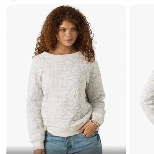 Prana “Carin” Cream Colored Fluffy Cloud Quilted Crew Sweater Pullover Size M